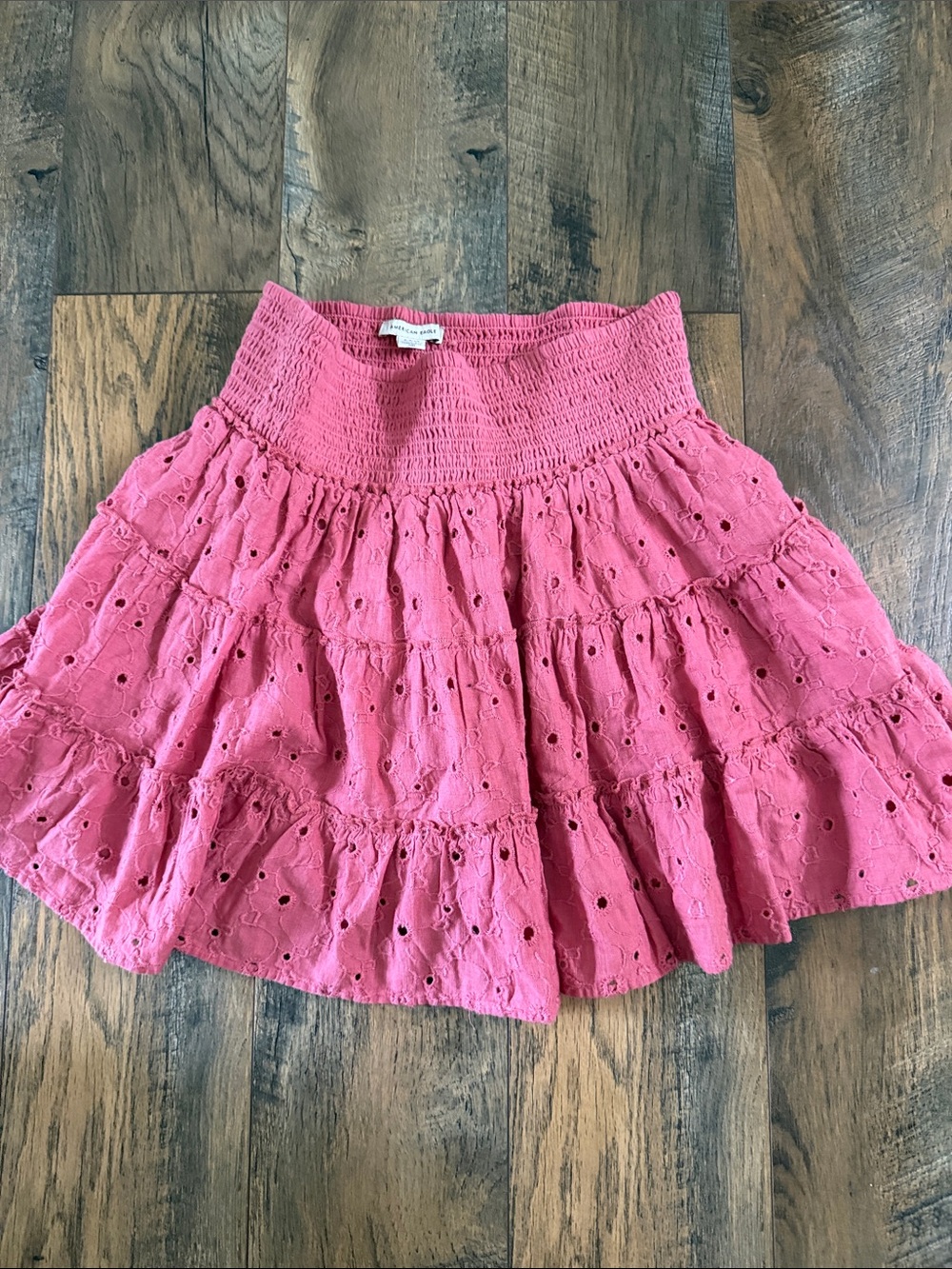 American Eagle Outfitters Coral Pink Eyelet Tiered Skirt